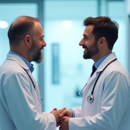 Sağlıklı ve enerjik bir erkek doktorla görüşüyor.